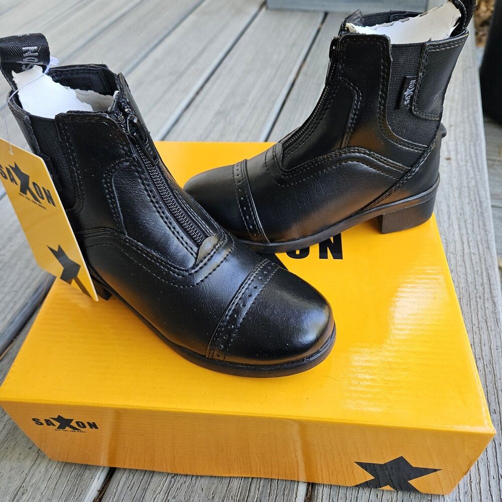 NIB SAXON Syntovia Zip Paddock Boots CHILDS KIDS Ridding Black Sz US 11 / EU 28 - Picture 2 of 7
